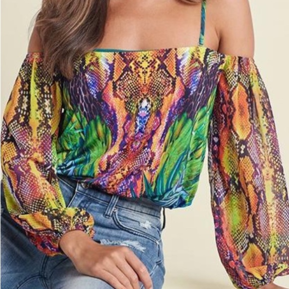 Snake Print Cold Shoulder Top